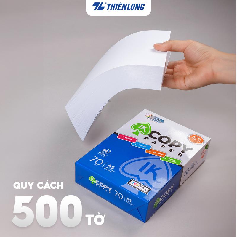  Giấy A5 - Combo 5 Ream 70 gsm IK Copy  500 tờ  - Giấy in đều mực không lem độ dày nâng cao hàng nhập khẩu Indonesia 