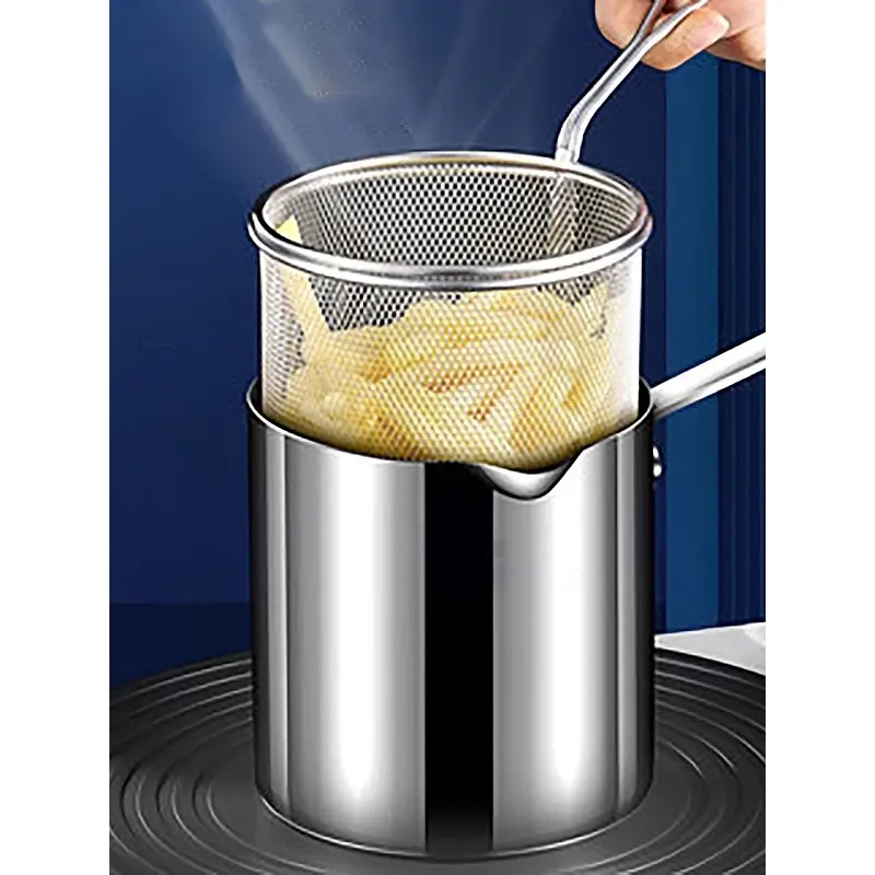 Nồi chiên ngập dầu dung tích 1200ml dùng được cho bếp từ có lưới lọc tiết kiệm dầu chất liệu thép không gỉ 304 5