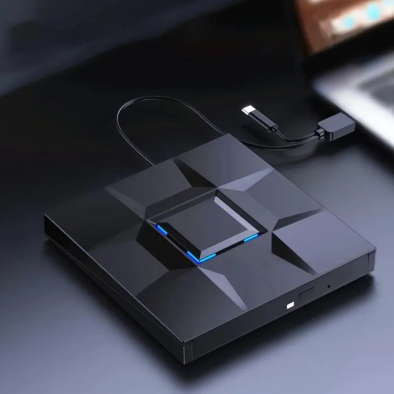 External DVD Drive USB3.0 & Type-C Portable CD DVD +/-RW Drive DVD/CD ROM Burner, CD DVD Player, Compatible With Laptops And Desktops, Nine-grid Style With Blue LED Light Burner