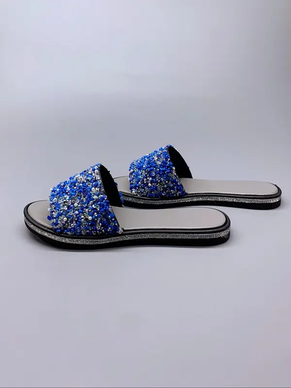 Women's Fashionable Glittering Rhinestone Decorated Slides, Casual Comfortable Slippers for Indoor Outdoor Wear, Female All-match Slippers for Daily Wear, Walking Shoes 3