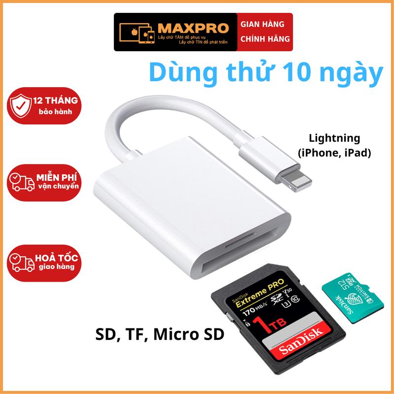 Đầu đọc thẻ nhớ tốc độ cao cho điện thoại, máy tính bảng nhà táo (Lightning). Hỗ trợ thẻ SD, TF, micro SD.