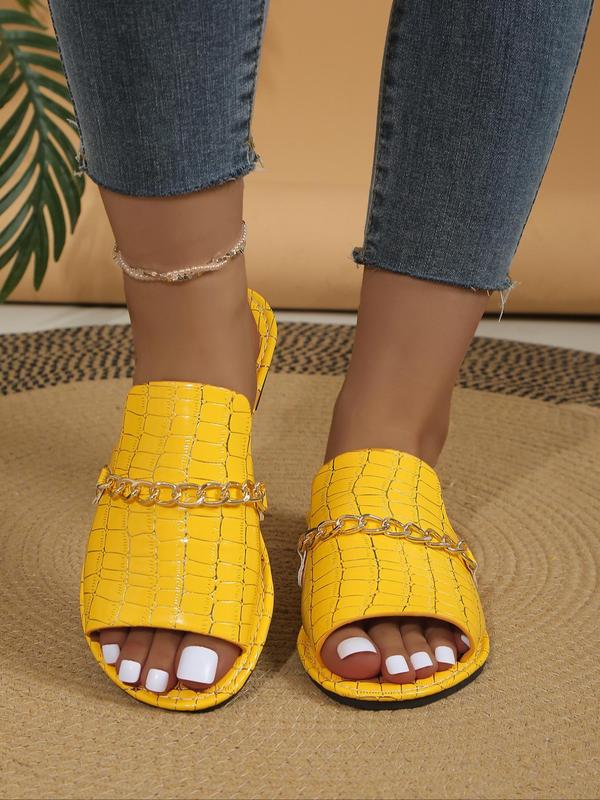 Women's Fashionable Chain Decorated Slides, Casual Comfortable Flat Sandals for Summer, Lightweight Breathable Shoes for Beach Vacation, Footwear 5