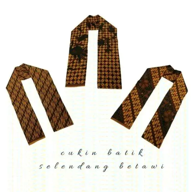 CUKIN BATIK / CUKIN BETAWI BATIK / SLENDANG BATIK / SLENDANG SYAL BATIK / SELEMPANG BETAWI SYAL BATIK COKLAT DAN PUTIH Aksesoris 0
