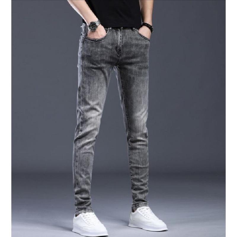 Quần jean nam ống đứng form skinny xám rách trơn vải co giãn thoải mái HẢI ĐĂNG STORE Menswear Pants Ôm gọn Có Túi Kem Denim