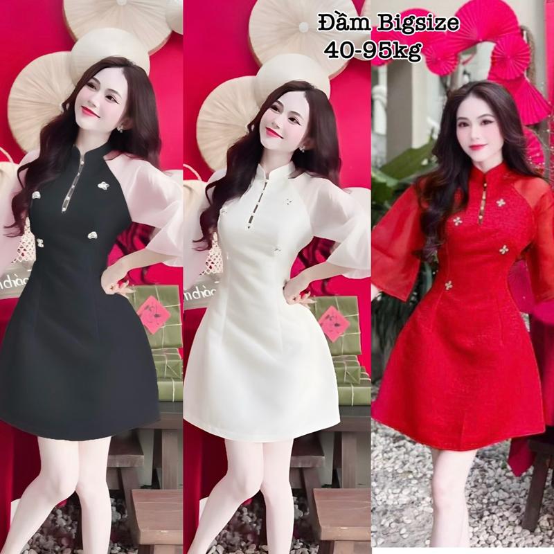  Thời Trang Bigsize - Đầm Váy Bigsize Thiết Kế Dự Tiệc Nữ Vải Taft Đính Đá Phối Vôn Cao Cấp Xinh Đẹp Sang Trọng Dễ Thương Giá Rẻ 40-95kg Women Dress Voan Đỏ - 2153 