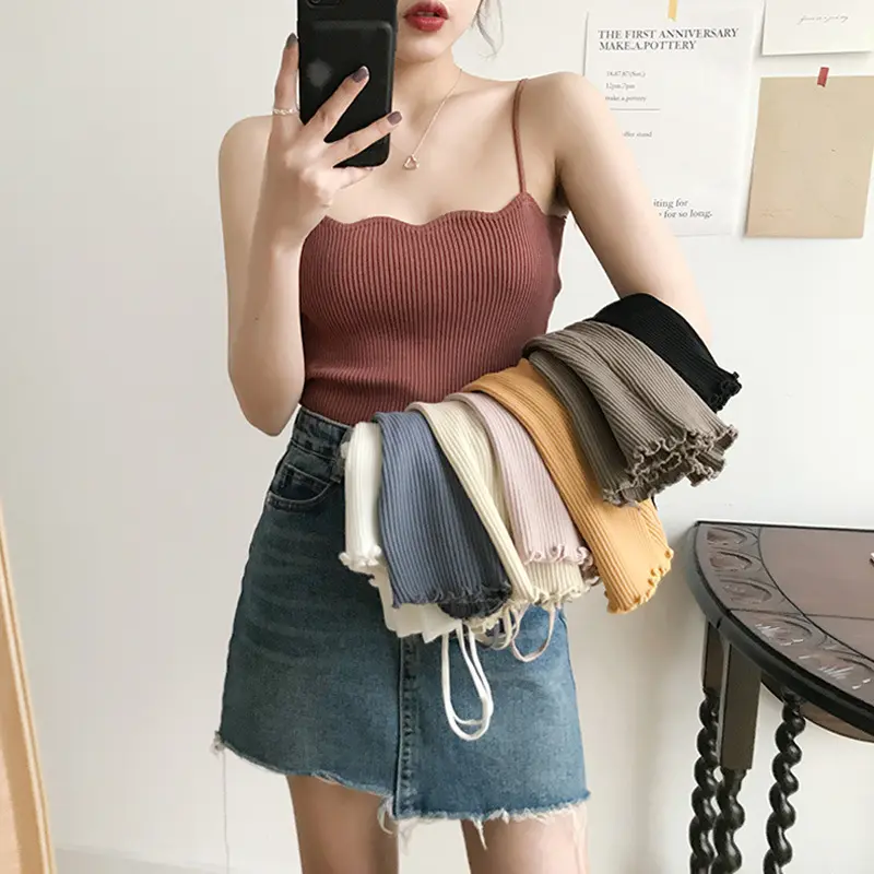Ice Silk Small Sling Korean Style Solid Color Inner Wear Base Back Sleeveless Top Women's Summer Outer Wear Fashion.
