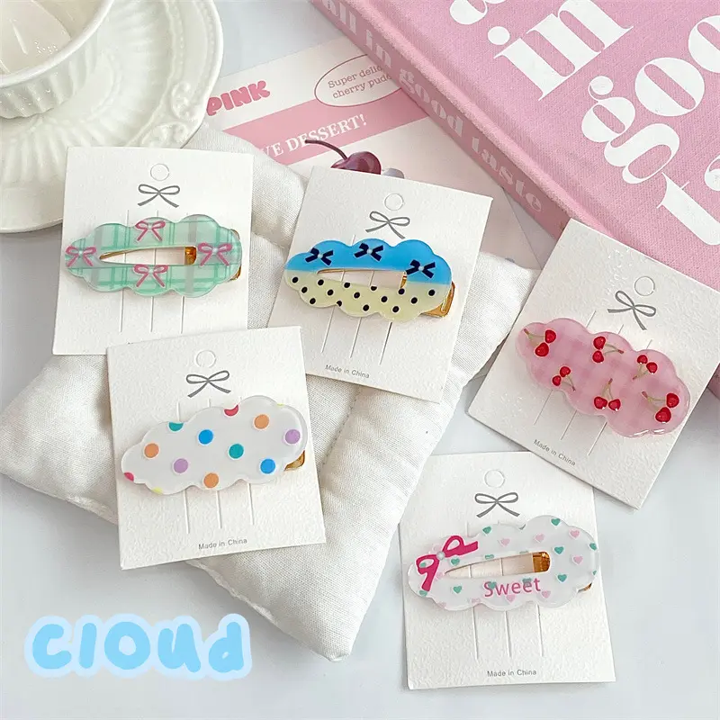 Kẹp Tóc, Phong Cách INS, Dành Cho Bé Gái Ngọt Ngào, Thiết Kế Mây Và Chấm Bi Dễ Thương, Kẹp Bên Hông, Kẹp Bang, Phụ Kiện, Kẹp cài tóc Women