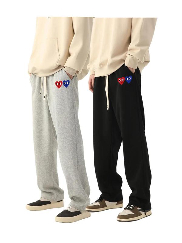 Men's Heart Print Pocket Drawstring Waist Sweatpants, Regular Fit Straight Leg Pants for Spring & Fall, Drippy Outfits, Men's Trousers for Summer Daily Wear, Pants for Men, Going Out Outfit, Casual Menswear Valentine's Day, gift, Work Trousers Men 3