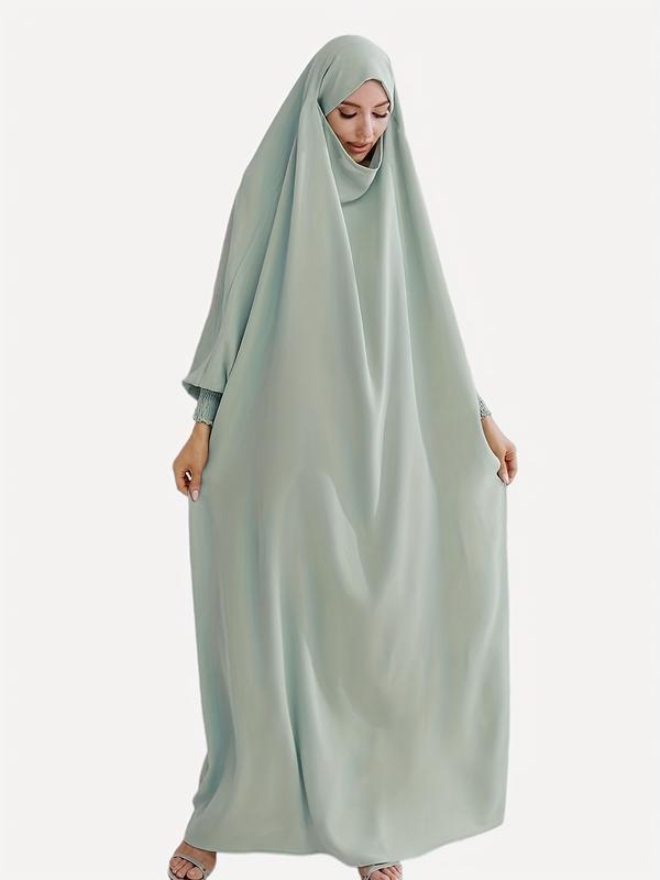 Product Introduction of Middle East Muslim Women's Wear Pure Color Ribbon Hijab Robe Arabian Gown 4