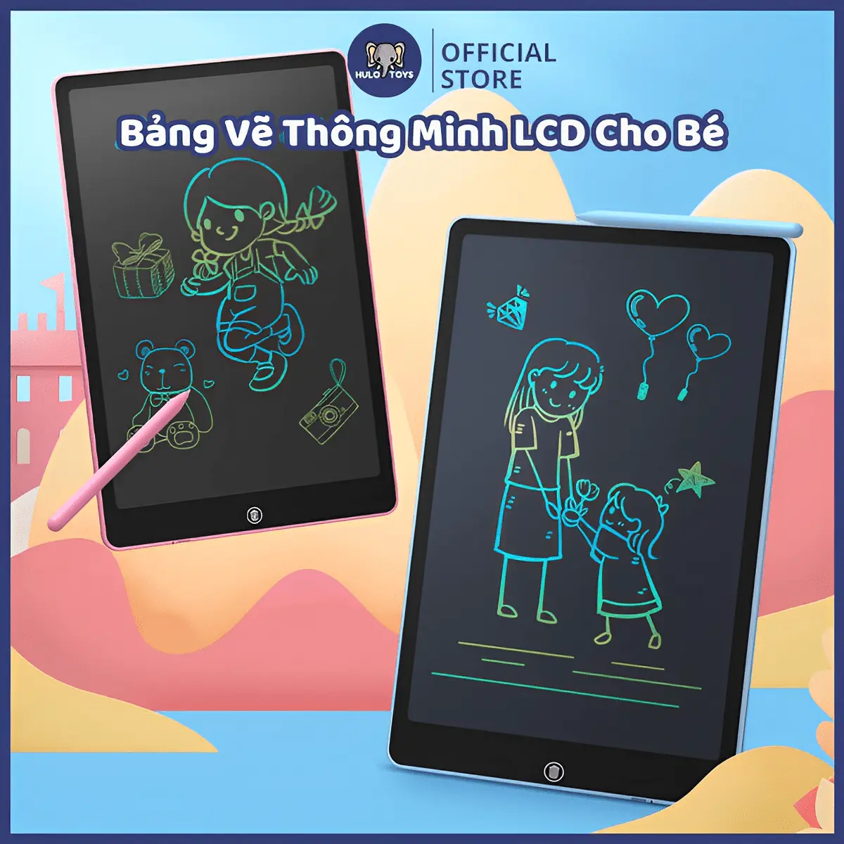 Bảng Vẽ Điện Tử LCD Hulo Toys Nhiều Màu Sắc - Bảng Viết Tự Xóa 12 Inch Đa Sắc, Đồ Chơi Giáo Dục Trẻ Em