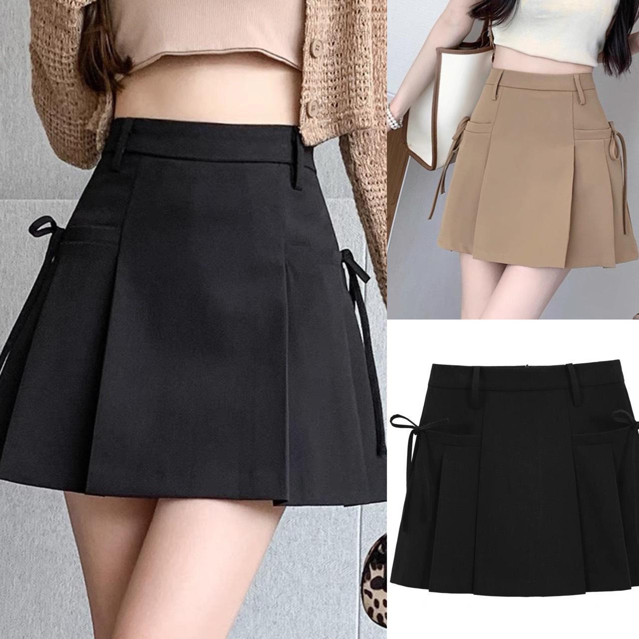 Thời Trang Bigsize Chân Váy Có Lót Trong Đính Nơ Vải Cotton Lạnh  Cao Cấp 50 - 100Kg Nữ Đen - A.1230