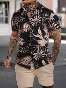 Conjunto de dos piezas para hombre con estampado de palmera, camisa con botones al frente y shorts con cordón ajustable, ideal para vacaciones en la playa, conjunto de atuendos de verano para hombre, culotes
