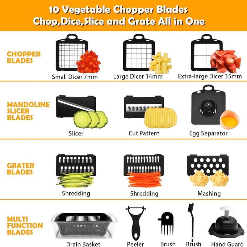 Product Introduction of Vegetable Chopper, 1 Set Multifunctional Vegetable Cutter with Container & Blades & Egg Separator, Kitchen Gadgets for Home Use, Utensils 5