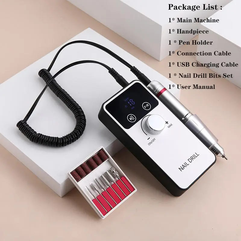 Professional Electric Nail Drill Machine Set, 1 Set Rechargeable Nail File, Nails Accessories, Gel Nail Polish Sander, Low Noise Nail Drill Machine Set, Gifts for Women 8