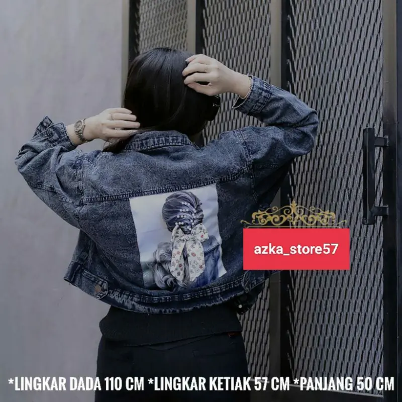 Jaket Crop Jeans Wanita Pita Belakang//Pita Emblem 3D//Jaket jeans Jumbo  Cewek  Denim Oversize Panjang Hitam Blazer 0