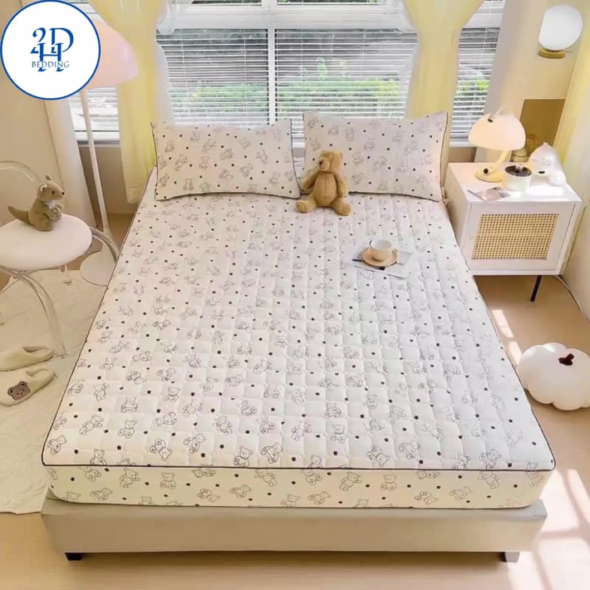 Bộ Ga Gối Cotton Đũi Sơ Đậu Nành trần bông  êm ái thoáng khí-2DH Bedding ga giường và 2vỏ gối ga giường ngủ mùa hè áo ga nệm
