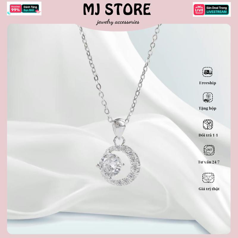 Vivi Dây chuyền bạc MetooSilver Mặt Trăng Đá tròn dành cho nữ chống nước khrỉ - Metoosilver