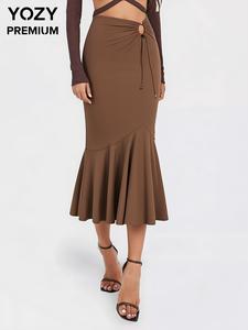 YOZY Women's Plain Ruched Mermaid Skirt, Elegant Fashion Casual Long Skirt for Daily Outdoor Wear, Women's Bottoms for Spring & Fall