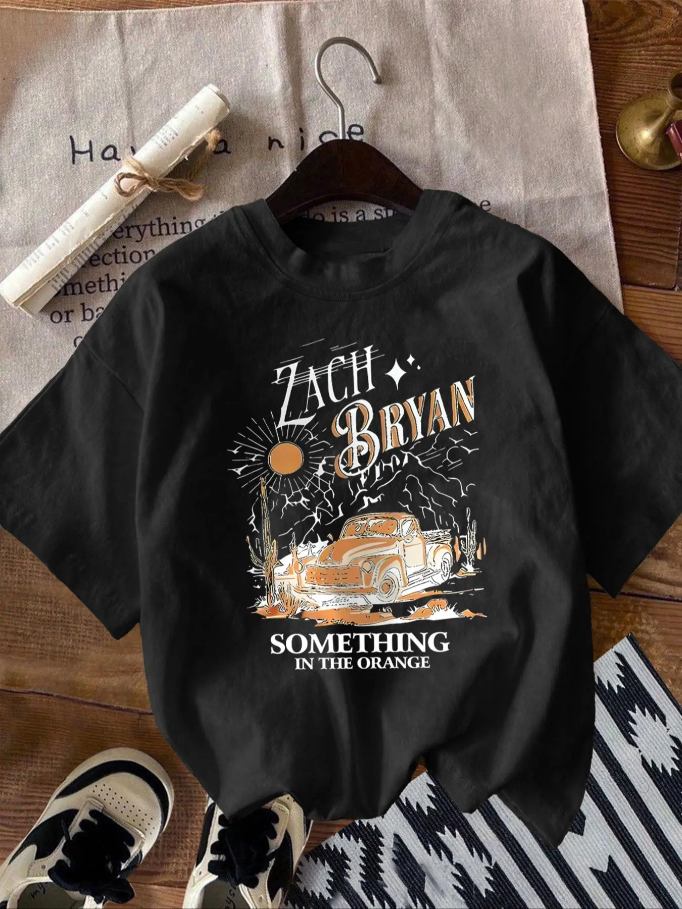 Women's Car & Letter Print Round Neck Tee, Vintage Trendy Casual Short Sleeve T-shirt for Daily Wear, Fashion Ladies Summer Clothes, Vintage Graphic Tees