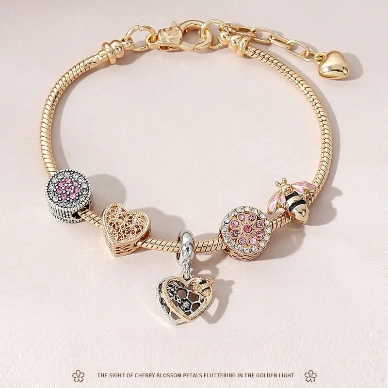 Gelang Tangan Wanita PAND0RA Charms DIY  Rantai Titanium Bracelet Serut Bangle Klip Gamora Original Hati Simpel dan Elegant 4