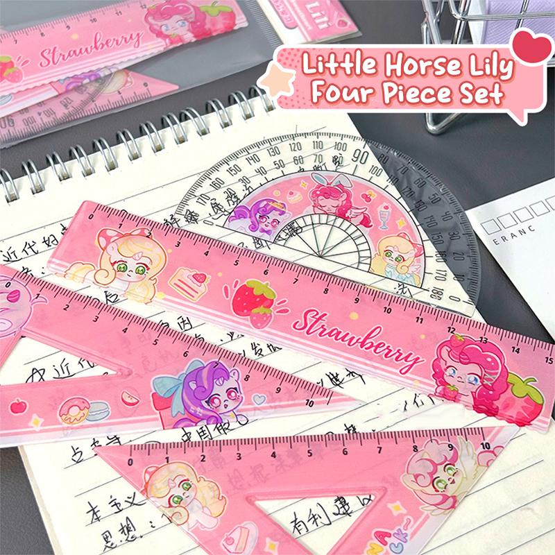 Product Introduction of 4Pcs Cartoon Pony Ruler Set Angle Ruler Protractor Triangle Ruler Multifunctional Measuring Tools Students Set School Supplies 16