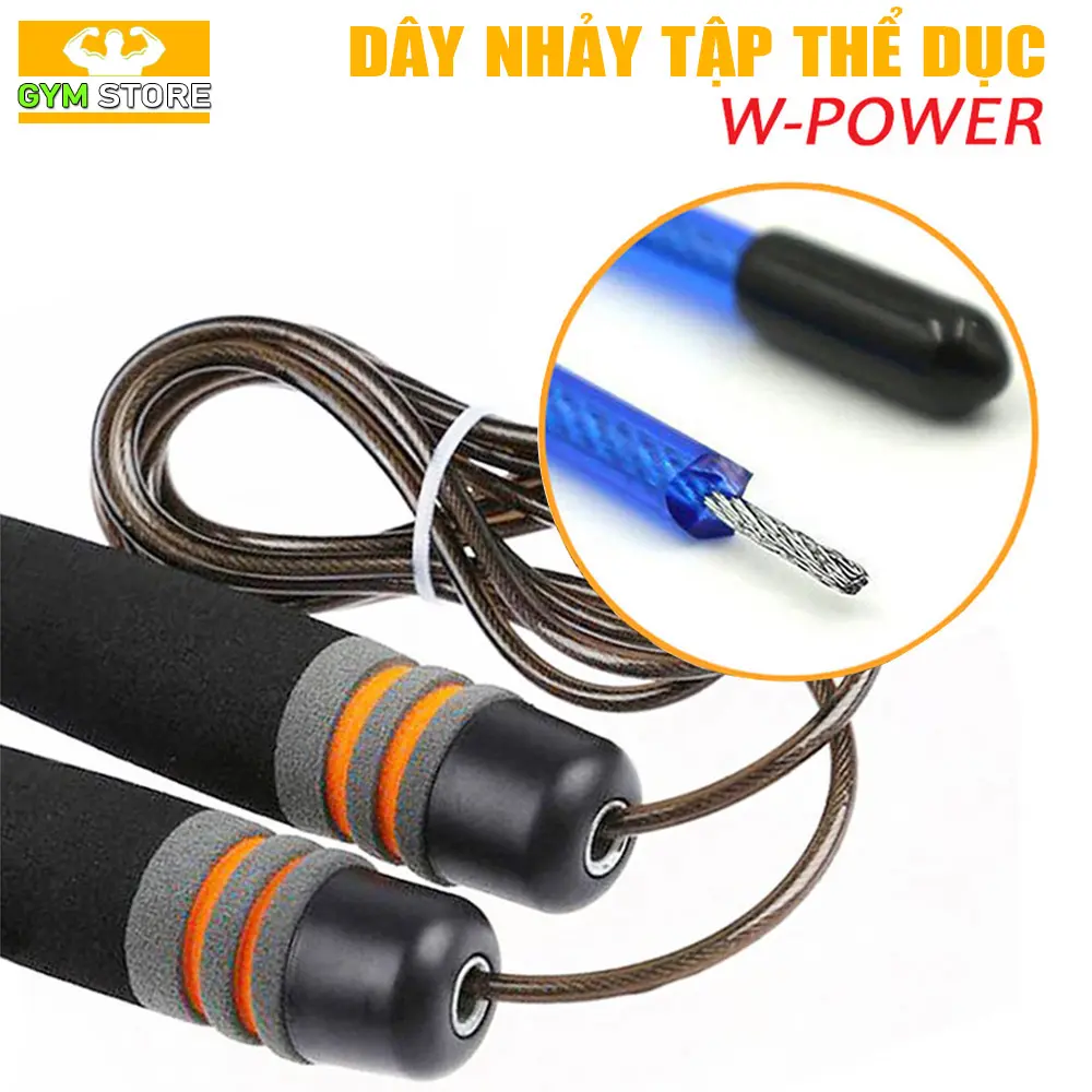 Dây nhảy thể dục bền nhẹ cao cấp W-Power - Dây nhảy thể dục lõi thép có thể điều chỉnh độ dài