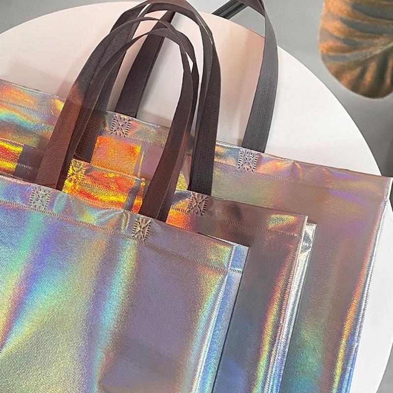 Product Introduction of Laser Non-woven Fabric Tote Shoulder Bags Shopping Clothing Store Woman Storage Reusable Large Pouches Gift Bag 3