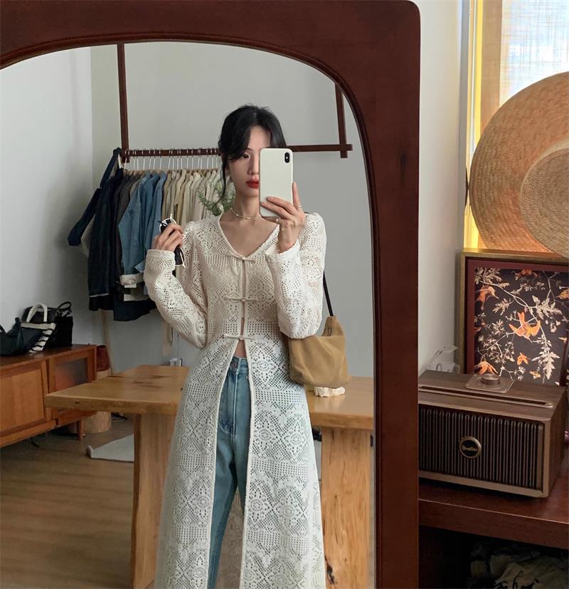Product Introduction of Áo Cardigan Phong Cách Trung Quốc Mới, Cổ Tròn Mùa Xuân, Phong Cách Dân Tộc, Thiết Kế Khoét Lỗ Nhẹ Nhàng, Có Khóa Và Khe Hở Ren, Áo Sơ Mi Dài, Dành Cho Nữ Top Women Blazer Jacket 6