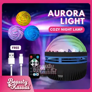 Lampu Aurora USB Proyektor Rotasi  360° LED RGB  Night Light Galaxy Aesthetic Dekor Kamar