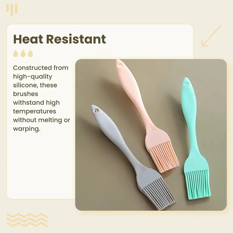 Silicone Barbecue Oil Brush, 3 Counts Kitchen Pancake Sauce Brushes, Baking Supplies, Kitchen Supplies, Barbecue Utensils, Dinnerware 1
