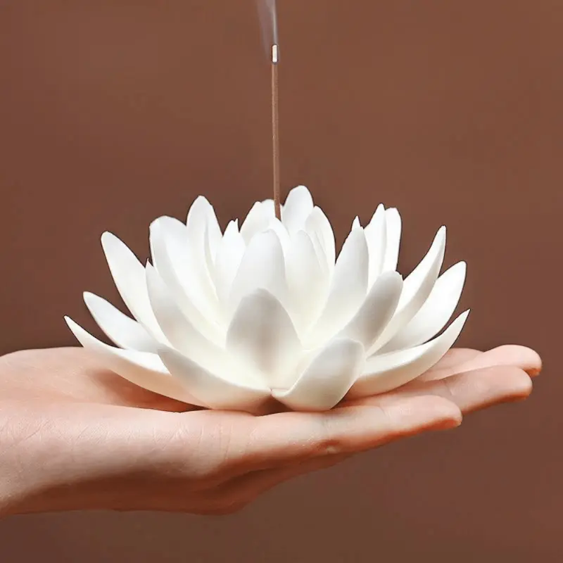 1pc Ceramic White Lotus Incense Burner, Flower Stick Holder for Yoga Studio Living Room Home Decor Freshener Scent 0