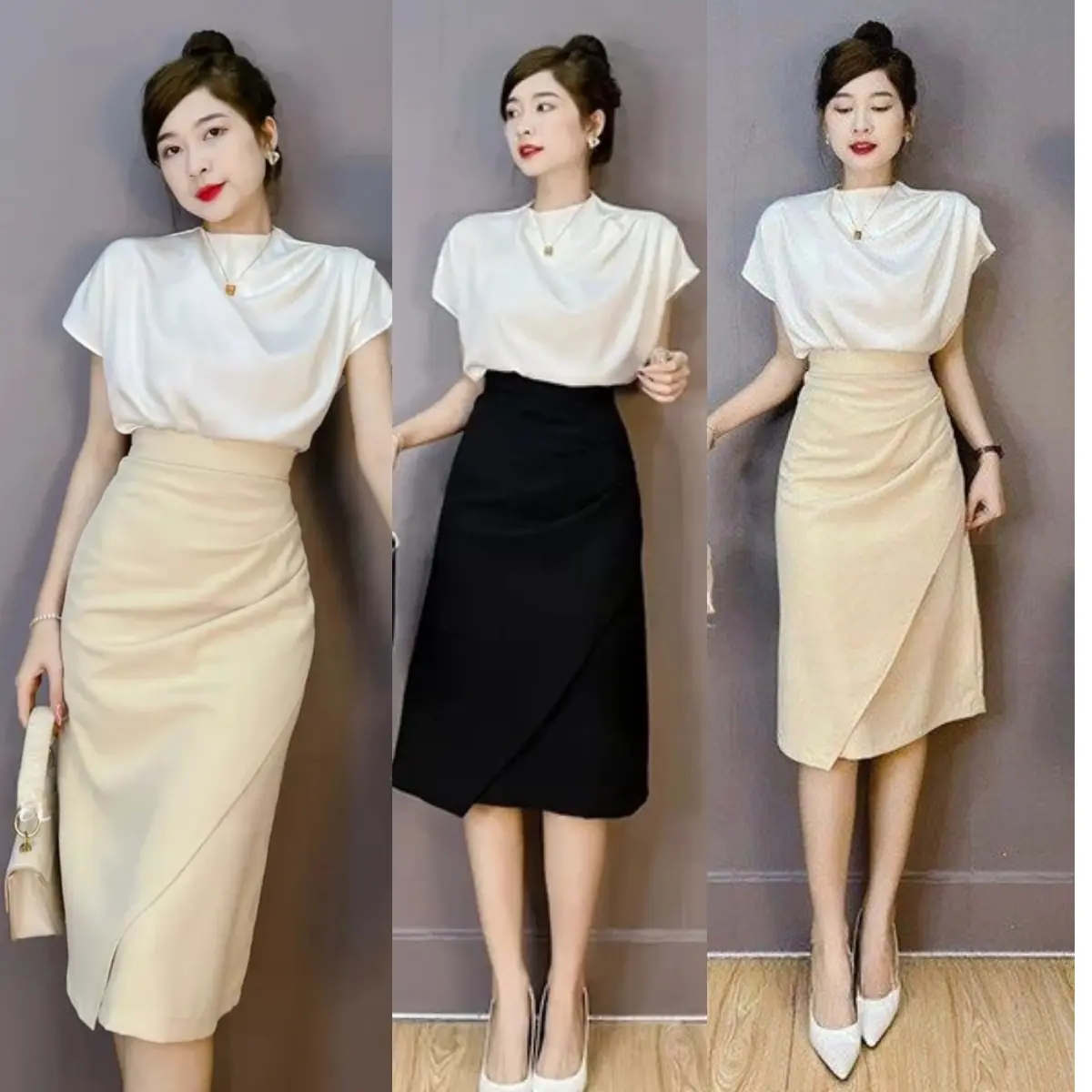Áo cộc tay nhún vai Chất Lụa phong cách Hàn Quốc Top Nữ Voi Voan Women Shirt 【 màu trắng】 đen– freesize <52kg cỡ nhỏ