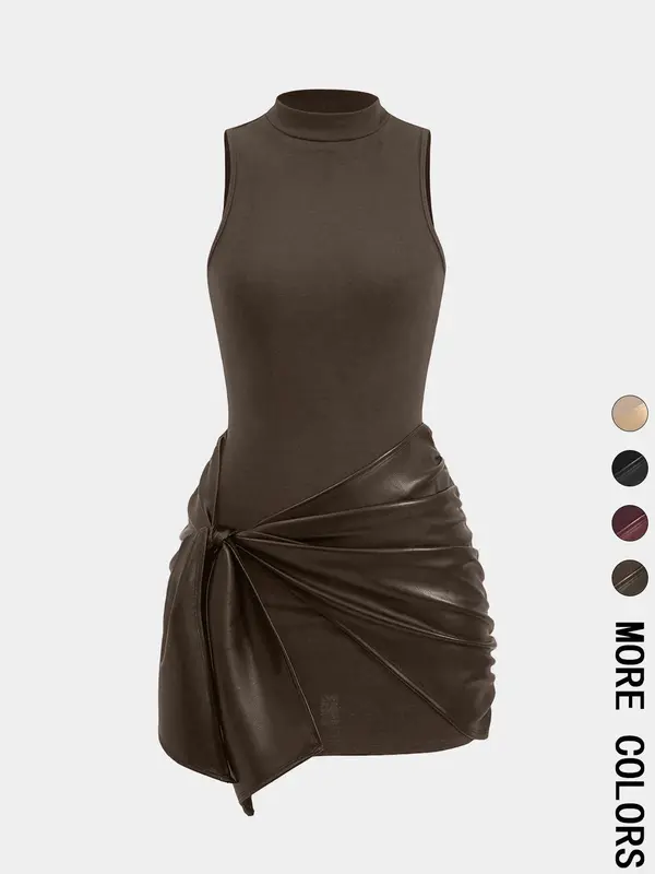 Women's Solid Ruched Knot Front Dress, Fashion Casual Sleeveless Dress for Daily Outdoor Wear, Ladies Clothes for All Seasons, Dresses, Womenswear 4