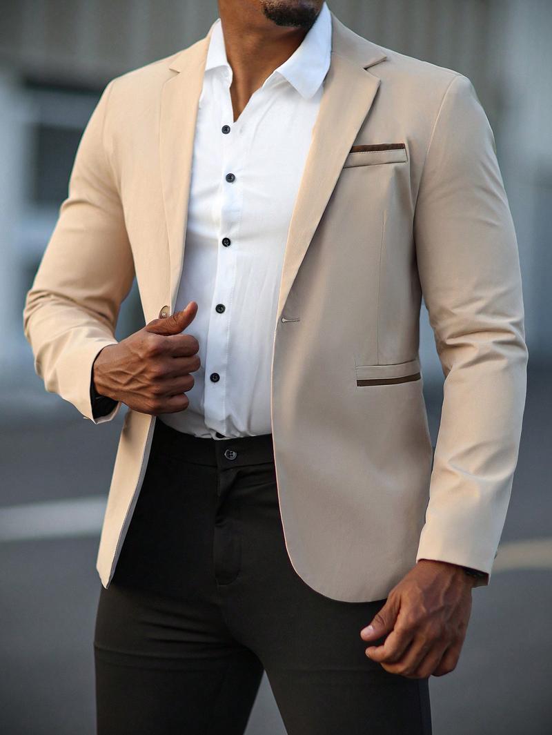 Men solid single button blazer best sale