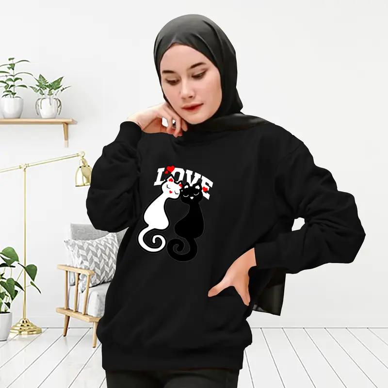 Atasan Wanita CAT LOVE Bahan Babyterry sablon DTF Baju Wanita / Kaos Wanita lengan panjang / Sweatshirt Wanita kaos couple ibu dan anak 4