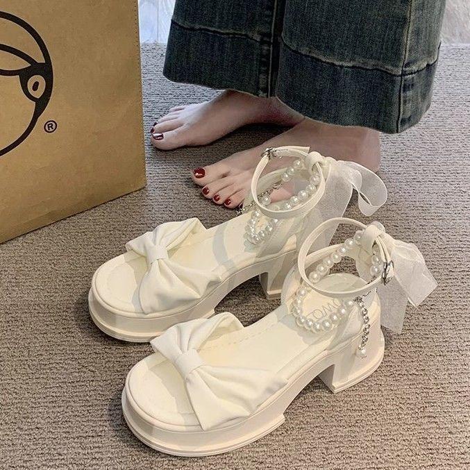 Giày Sandal Bánh Mì 2-3cm Đính Nơ Phối Quai Ngọc Tiểu Thư CG-0668 Nữ DéP