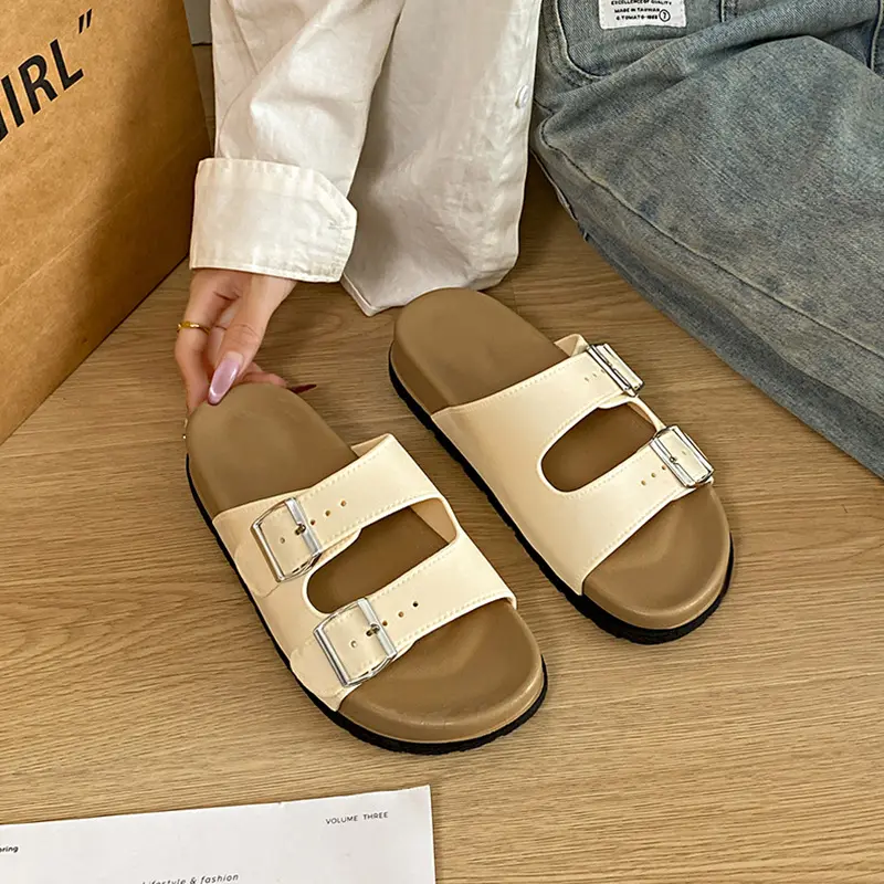 Women's Flat Slippers Summer Wear New French Casual Boken Sandals Retro Easy Matching Korean Style Seaside Beach Shoes