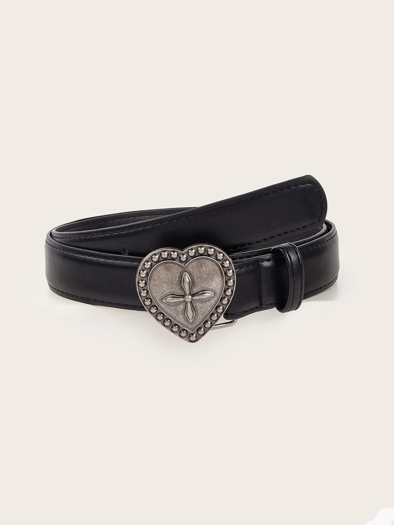 Western Heart Decor Pu Buckle Belt for Women, New Style Vintage Rivet Studded Embossed Pu Leather Belt for Valentine's Day Gift, Gothic Jeans Pants Waistband for Matching
