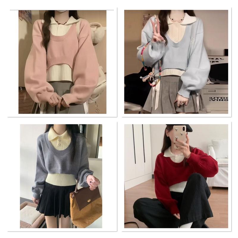 Áo len nữ 2 mảnh croptop tay phồng cổ kiểu siêu xinh hot hit 4 màu hàng Quảng Châu-TD081 áo Women Top