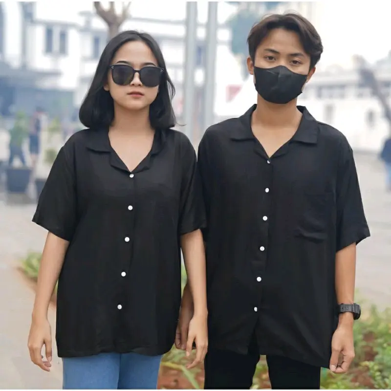 KEMEJA HAWAI POLOS UNISEX LENGAN PENDEK Cowok Fit Tangan Pria Panjang Casual Basic 1