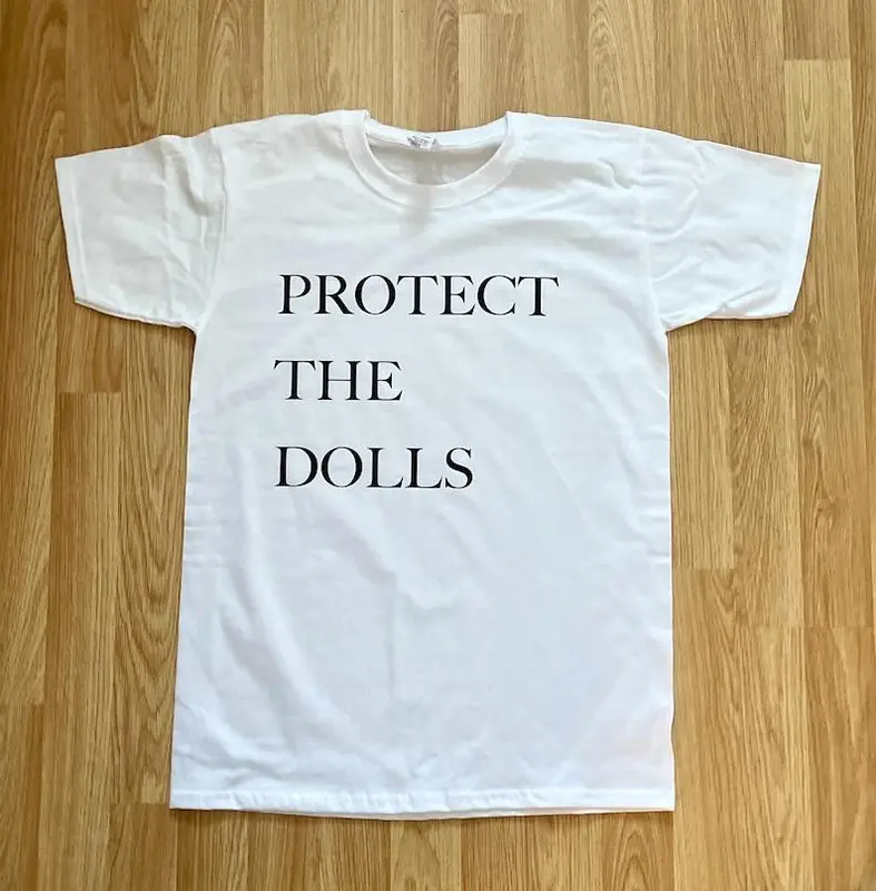 PROTECT THE DOLLS t-shirt top 25% charity donation to Sparkle U.K trans rights Cotton Menswear 2