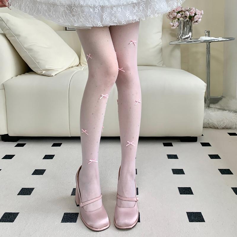 Quần Tất Đính Đá Nơ, Dành Cho Phụ Nữ Và Trẻ Em Gái, Siêu Co Giãn, Thích Hợp Cho Lolita Và Phong Cách JK, Ren Mỏng Thêu, Tất 3