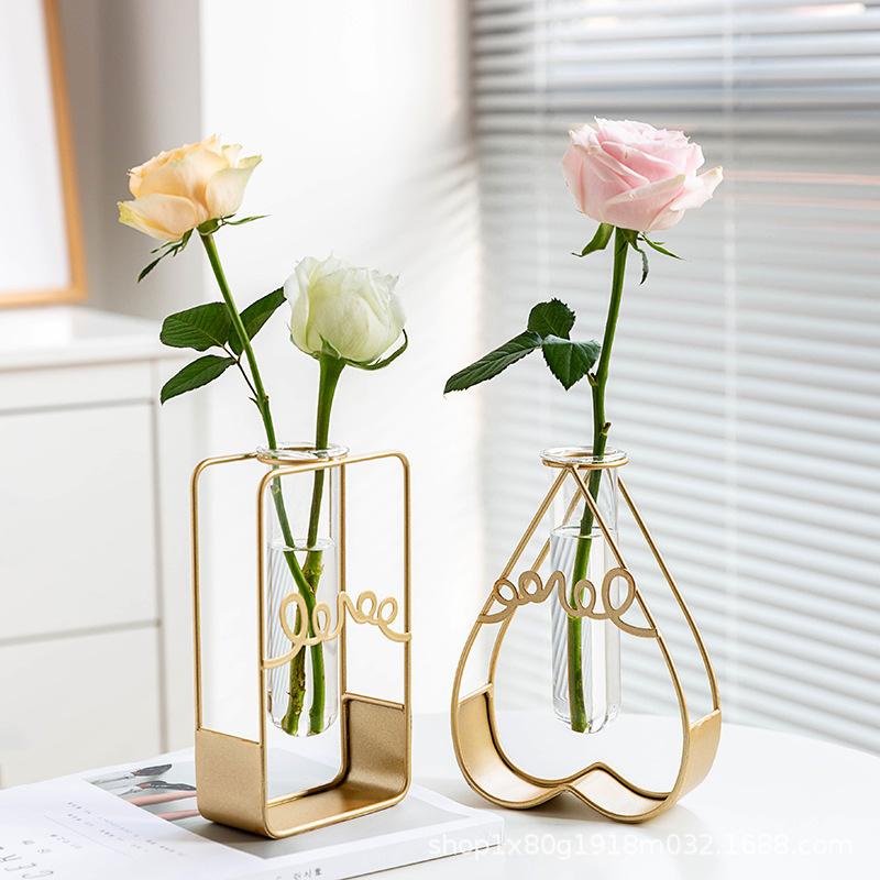 (Mộc Khuê Decor) - Bình hoa trang trí nghệ thuật - lọ hoa thủy tinh khung sắt mạ vàng hình ngôi sao trái tim hiện đại dùng cắm hoa trang trí tiệc cưới sinh nhật tuyệt đẹp Decor, Decor Phòng bình hoa  nối liền cổ đại