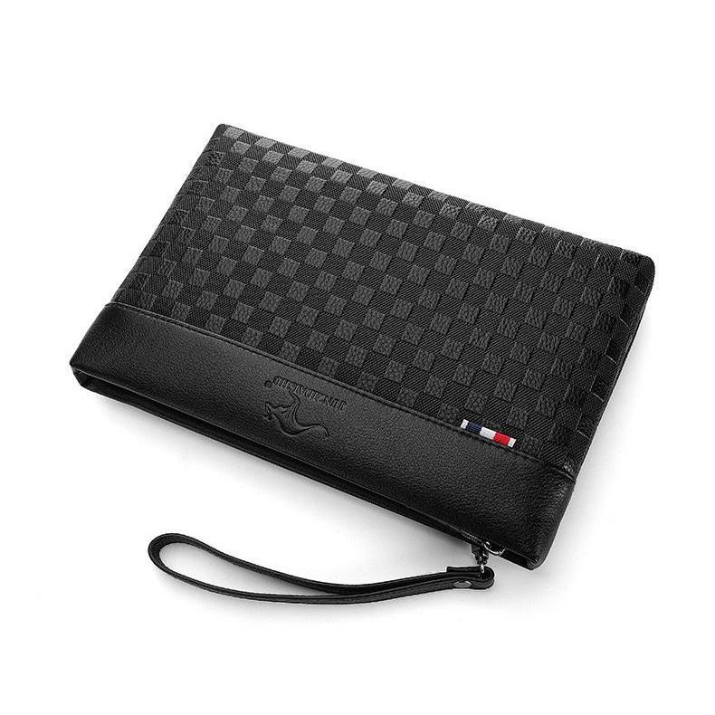 Ví cầm tay nam Clutch da cao cấp Đeo cổ tay caro Màu Trơn DC9 ĐEN - NÂU {XU HƯỚNG MỚI}