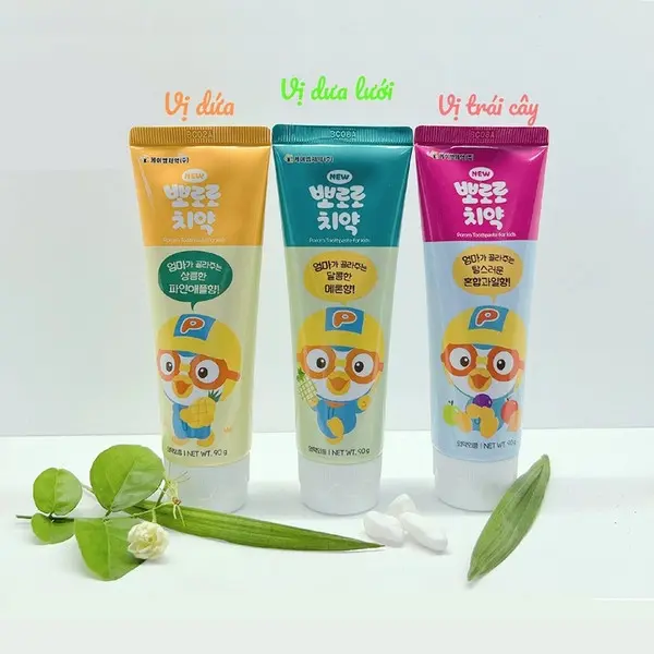 [XẢ KHO]-Kem Đánh Răng Hàn Quốc Pororo Cho Bé Từ 2 Tuổi Trở Lên Có 3 Vị