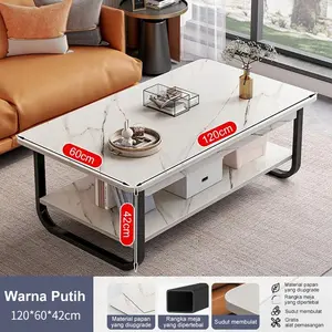Meja Tamu Minimalis Meja Tamu Besi Meja Ruang Tamu Meja Samping Meja Motif Marmer Solid - Putih-120*60*42CM