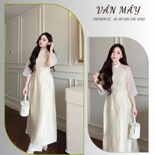 Áo dài cách tân gấm xốp cao cấp,áo dài 4 tà cổ 3p tay phối tơ óng mềm mịn,phù hợp mặc đi chơi đi tiệc lễ Tết,áo dài Vân Mây