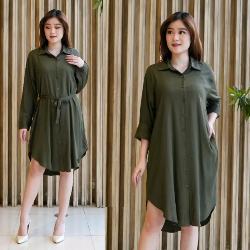 Tunik Kemeja Basic Polos Wanita Bahan Adem dan Nyaman Dipakai Pas untuk Kuliah, Hangout, atau Kerja - Azka Collection - Kain Shakila Lembut Busui Muslim jumbo Tangan Panjang 1