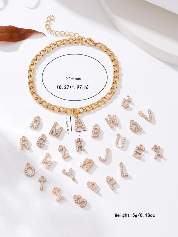 Fashion Elegant Rhinestones Decor Letter Charm Chain Anklet For Women, Casual Foot Jewelry For Beach Vacation, Stainless Steel Fashion Accessories For Women 1