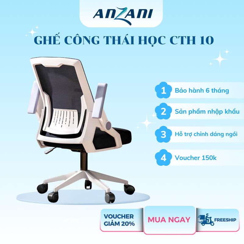 {CTH_10} ghế tựa lưng công thái học, ghế xoay văn phòng CTH-10 nhà Anzani _thiết kế tay năng hạ, nhỏ gọn tiện lợi, nâng hạ tùy chỉnh